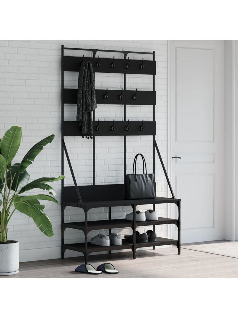 Appendiabiti con Porta Scarpe Nero 100x40x184 cm 837857 - BricoBravo