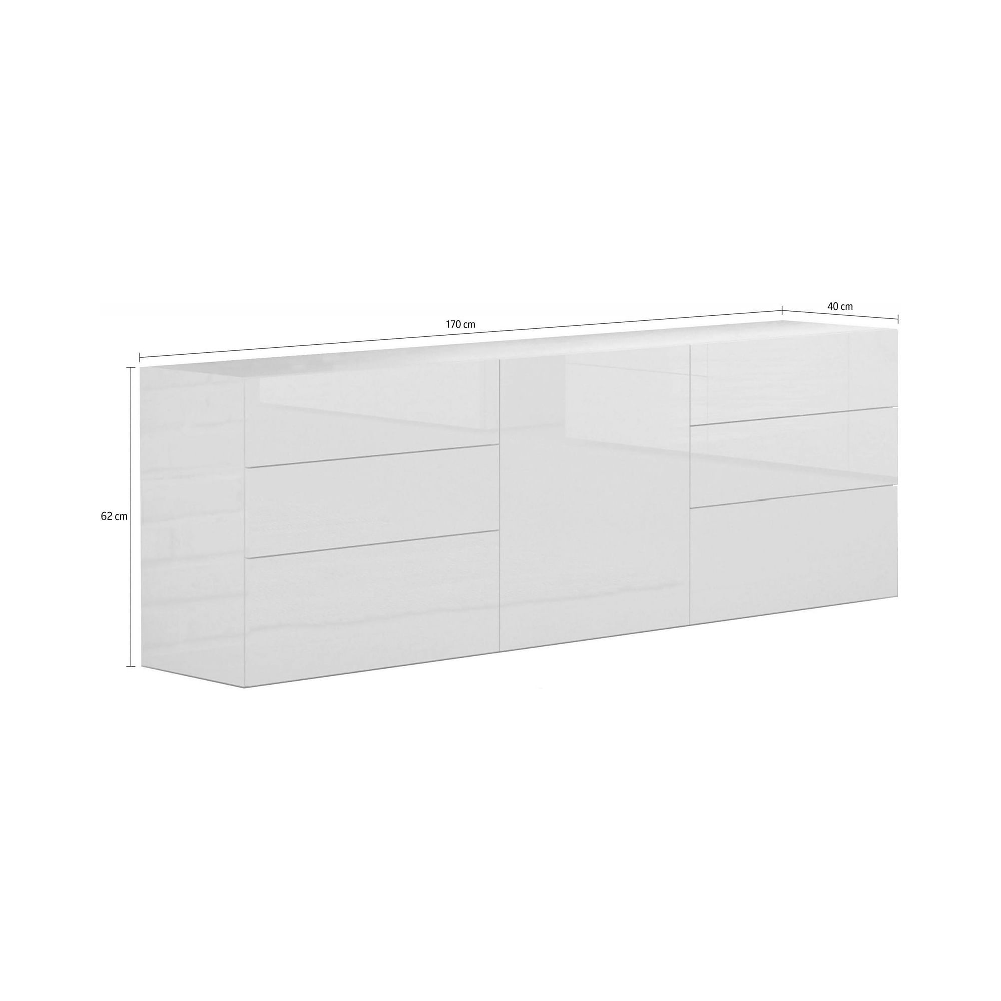 Credenza moderna a 1 anta e 6 cassetti, Made in Italy, Madia da cucina