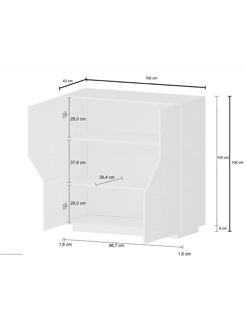 Credenza moderna a 2 ante geometriche, Made in Italy, Madia da ingresso, Buffet  di design da soggiorno, Cm 100x43h106, Bianco lucido - BricoBravo