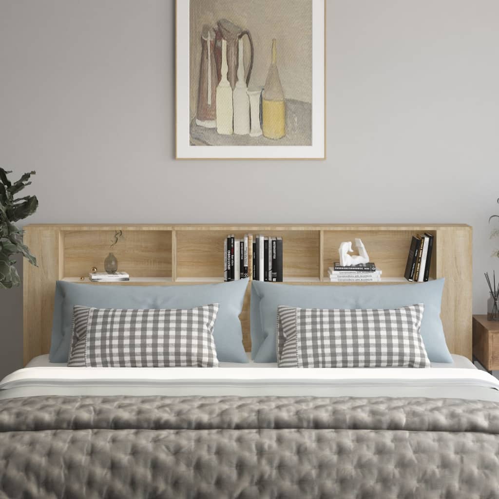 Testiera Letto Con Ripiani In Rovere Sonoma - 100x18,5x104,5cm Con 4 Scomparti - Foto 2
