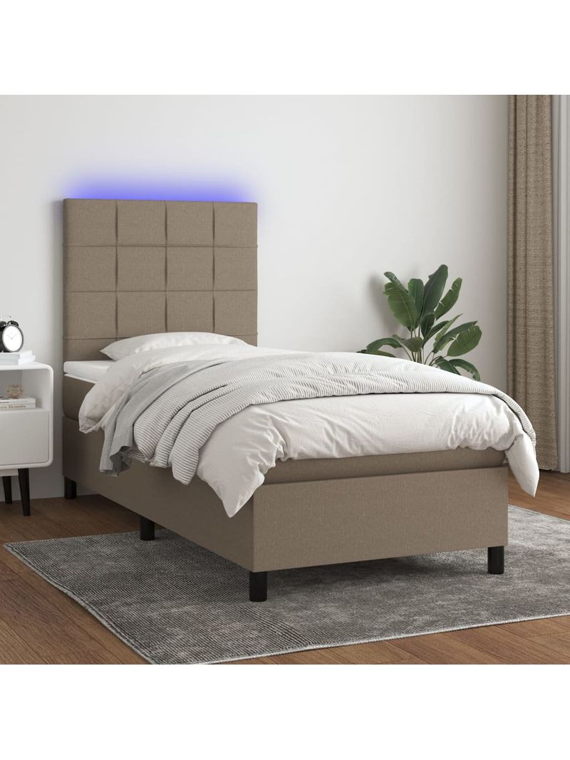 Letto a Molle con Materasso e LED Tortora 140x200 cm in Tessuto