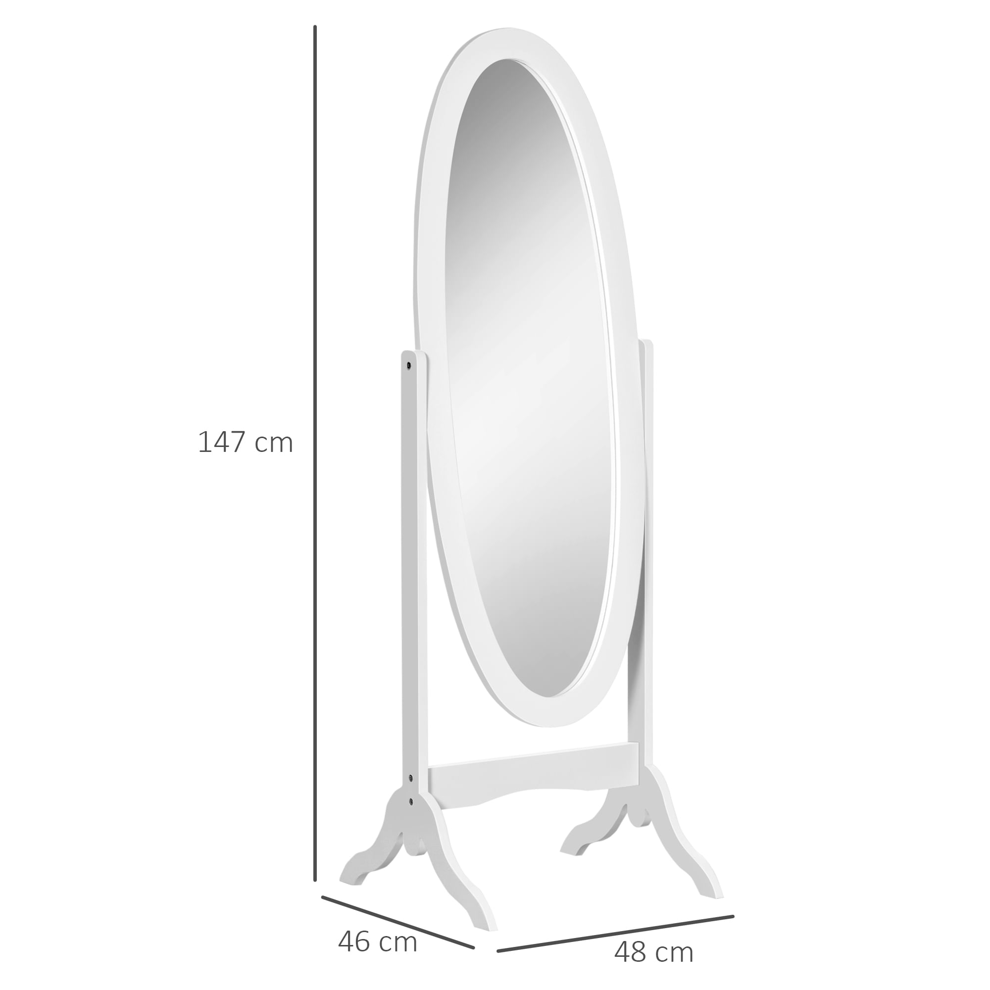 Specchio da Terra 47,5x45,5x154,5 cm Inclinazione Regolabile