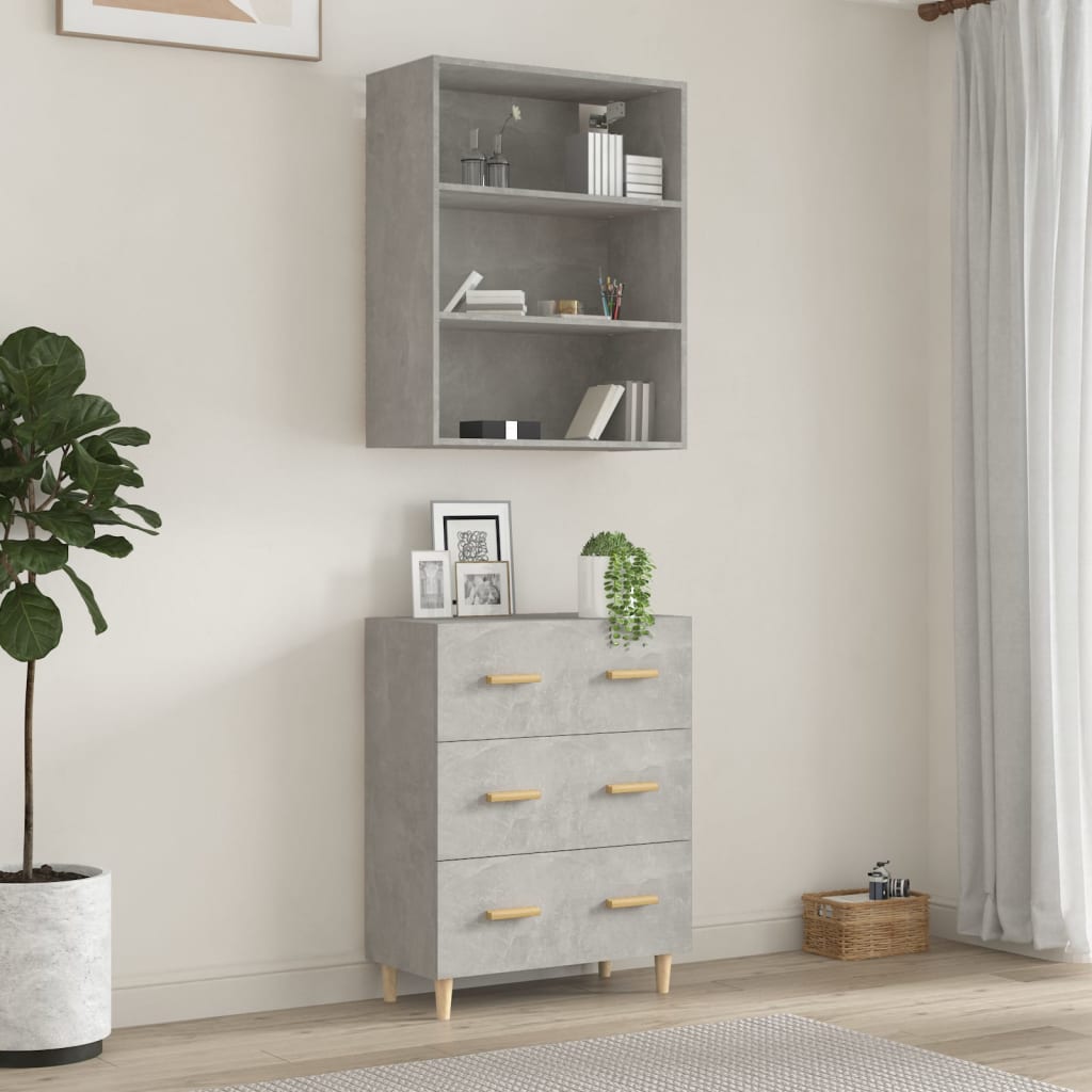 Credenza Grigio Cemento 60x30x50 Cm - Legno Multistrato, 2 Ripiani, Per Soggiorno O Camera