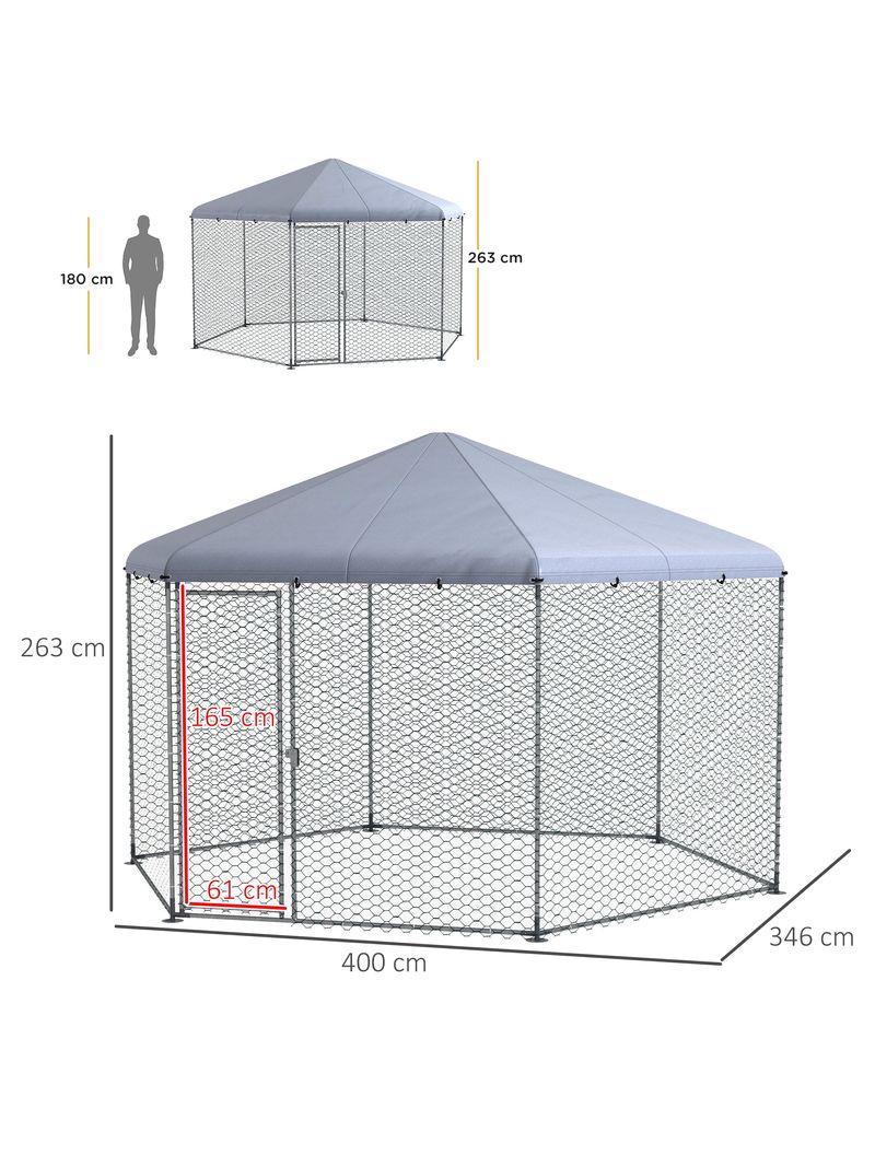 Pollaio Gabbia Per Galline Da Esterno 200x105x172 Cm Con Telo Di Protezione  In Oxford Argento