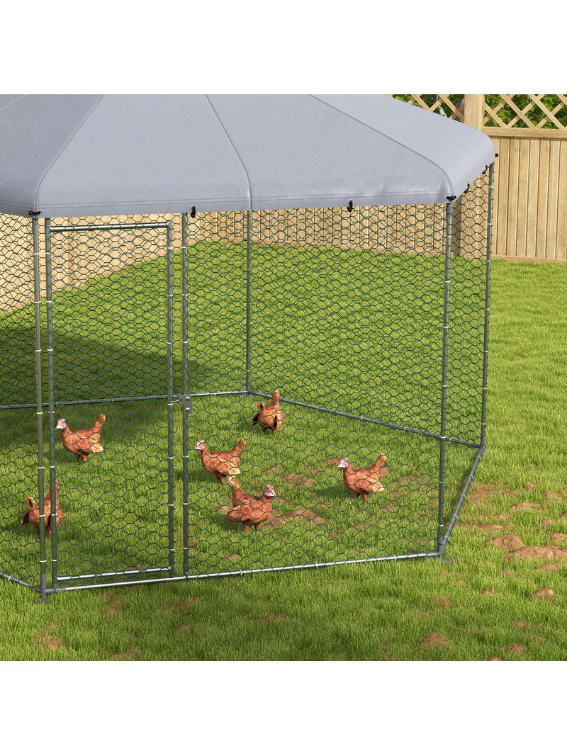 Pollaio Gabbia Per Galline Da Esterno 200x105x172 Cm Con Telo Di Protezione  In Oxford Argento