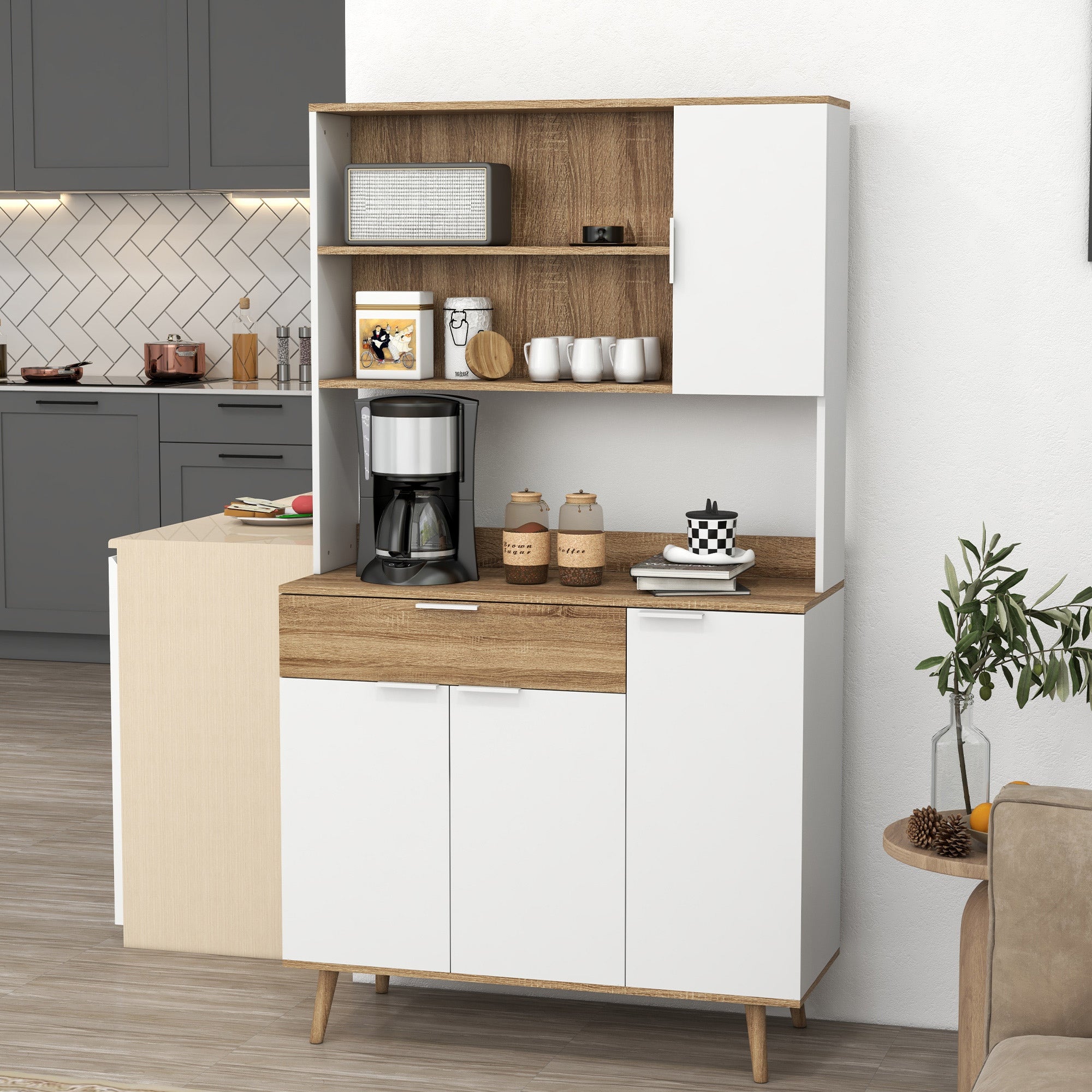 Mobile credenza da cucina con ripiani cassetti e armadietti in legno bianco  - BricoBravo