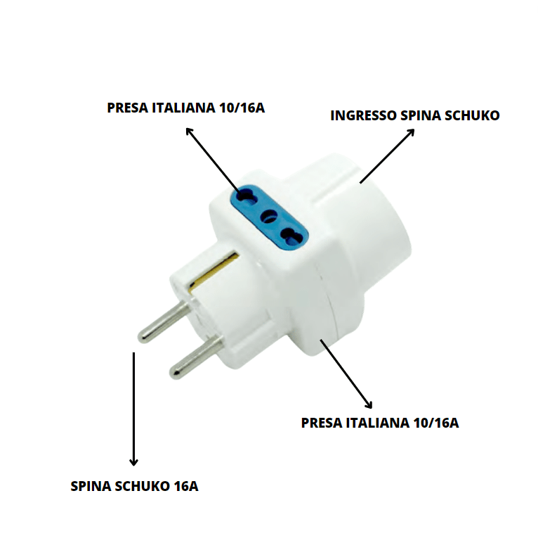 Adattatore presa schuko presa italiana bianco 16 ampere ecova