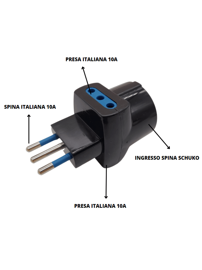 Adattatore triplo spina italiana attacco piccolo 10A a presa