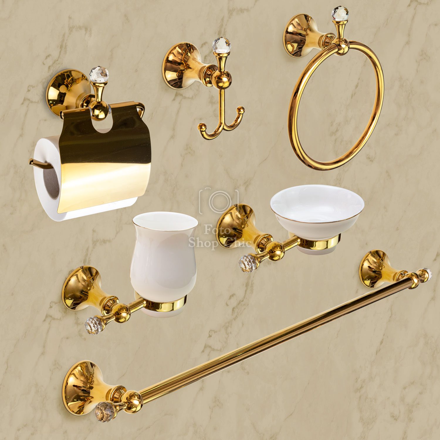 Set accessori da bagno 6 Pezzi Cromo con Swarovski - Le Chic