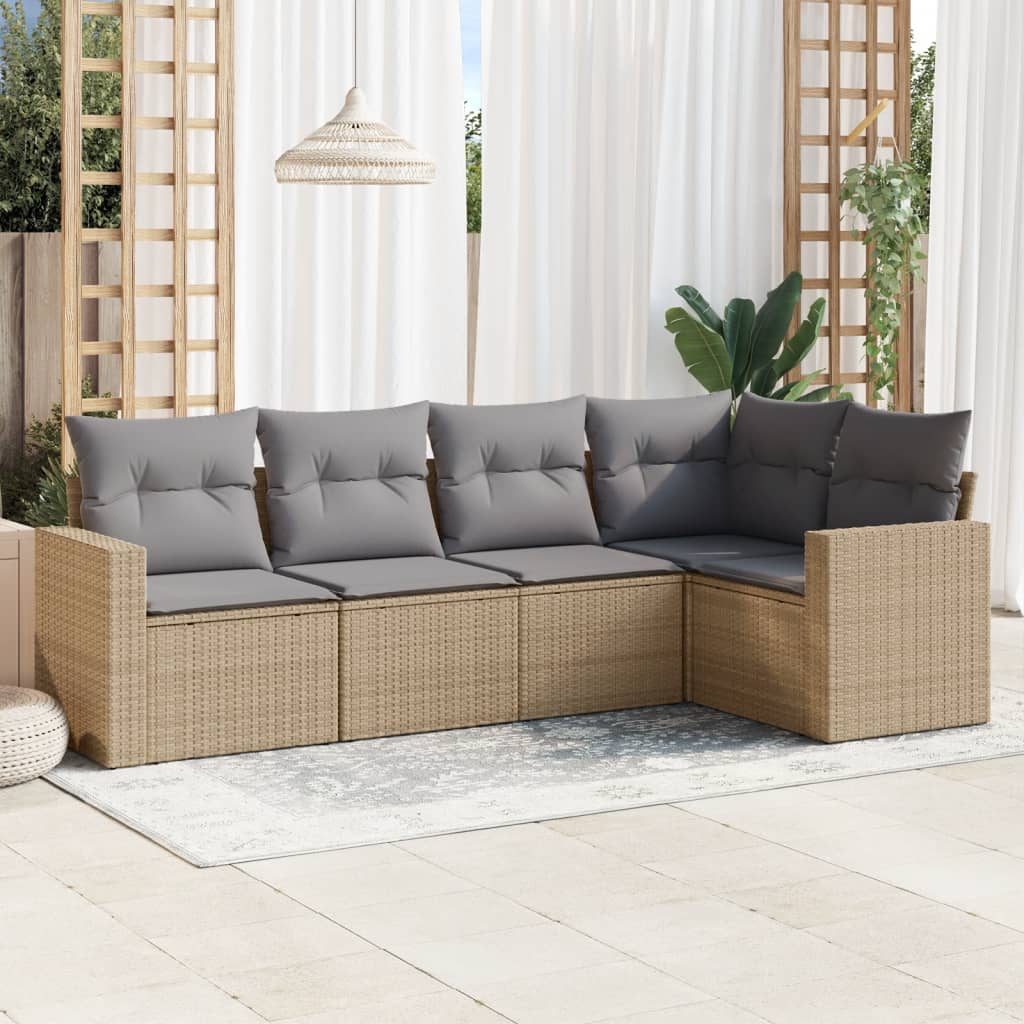 Set Divani da Giardino 2 pz con Cuscini in Polyrattan Beige