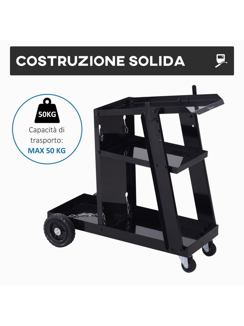 DURHAND CARRELLO SALDATURA TRASPORTO SALDATRICE 3 RIPIANI PORTA BOMBOLA  ATTREZZI B20-070BK - BricoBravo